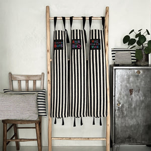 East of India Thick Black Stripe Thick Cotton Apron 'Will Cook For Wine'