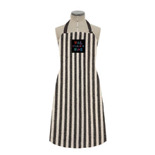 Load image into Gallery viewer, East of India Thick Black Stripe Thick Cotton Apron &#39;Will Cook For Wine&#39;