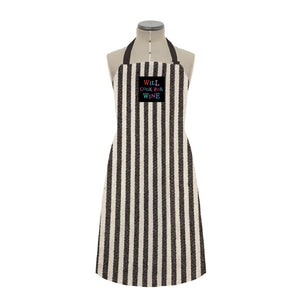 East of India Thick Black Stripe Thick Cotton Apron 'Will Cook For Wine'