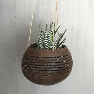 Dark Coconut Hanging Plant Pot