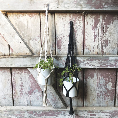 Cream or Black Macrame Plant Pot Holder with Ceramic Pot