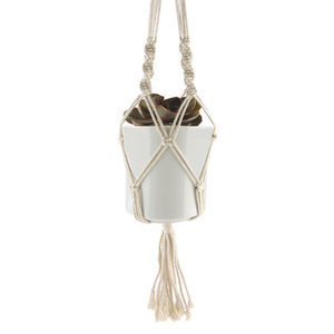 Cream or Black Macrame Plant Pot Holder with Ceramic Pot