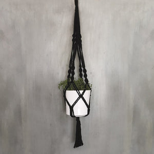 Cream or Black Macrame Plant Pot Holder with Ceramic Pot