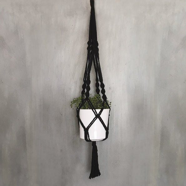 Cream or Black Macrame Plant Pot Holder with Ceramic Pot