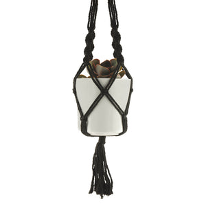 Cream or Black Macrame Plant Pot Holder with Ceramic Pot