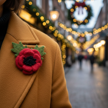 Load image into Gallery viewer, Handmade Felt Poppy Remembrance Brooch Fairtrade