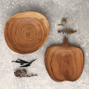 East of India Carved Teak Wood Apple Trinket Dish