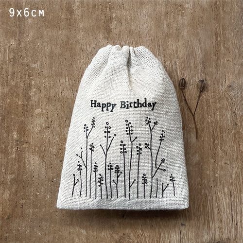 East of India Tiny Fabric Gift Bag - Happy Birthday