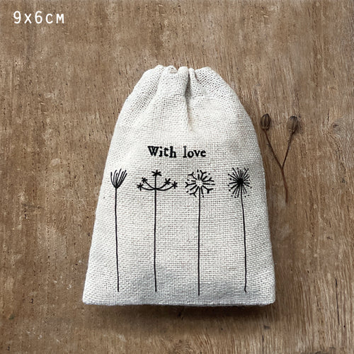 East of India Tiny Fabric Gift Bag - With Love