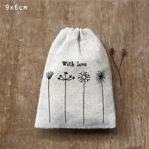 East of India Tiny Fabric Gift Bag - With Love