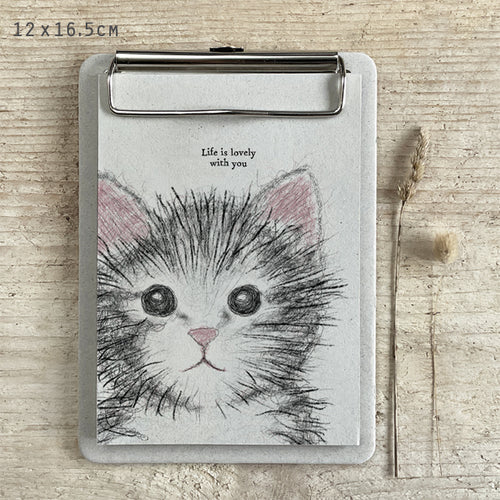 East of India Mini Cat Notepad Clip Board 'Life is lovely with you.'