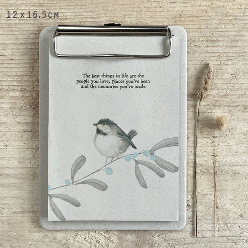East of India Mini Bird Notepad Clip Board 'The best things in life are the people you love.....