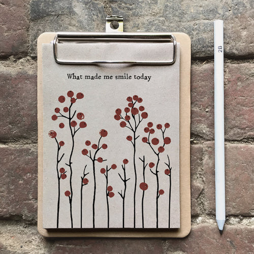 East of India Mini Floral Notepad Clip Board 'What made me smile today.'