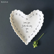 Load image into Gallery viewer, East of India White Scallop Porcelain Trinket Dish 'Love you just the way you are'