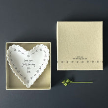 Load image into Gallery viewer, East of India White Scallop Porcelain Trinket Dish 'Love you just the way you are'