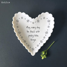 Load image into Gallery viewer, East of India White Scallop Porcelain Trinket Dish 'May every day be filled with pretty things'.