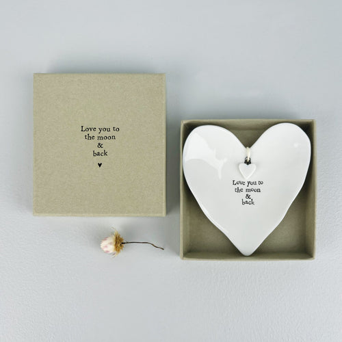 East of India White Porcelain Trinket Dish 'Love you to the moon and back' in Gift Box