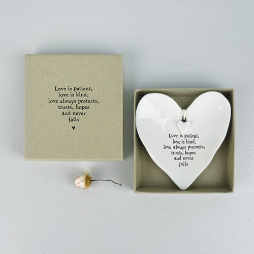 East of India White Porcelain Trinket Dish 'Love is patient, love is kind.......' in Gift Box
