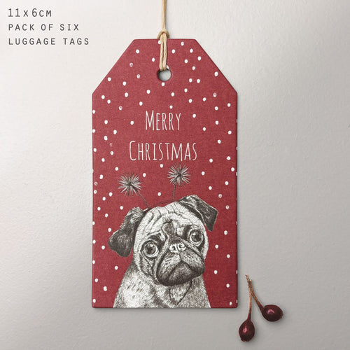 East of India Six Large Dog Gift tags - 'Merry Christmas'