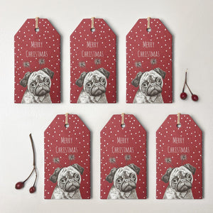 East of India Six Large Dog Gift tags - 'Merry Christmas'