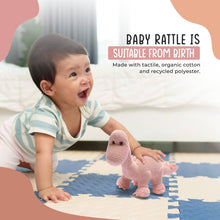 Load image into Gallery viewer, Knitted Organic Cotton Pink Diplodocus Dinosaur Baby Rattle