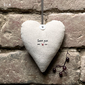 East of India 'Love you' Linen Hanging Heart