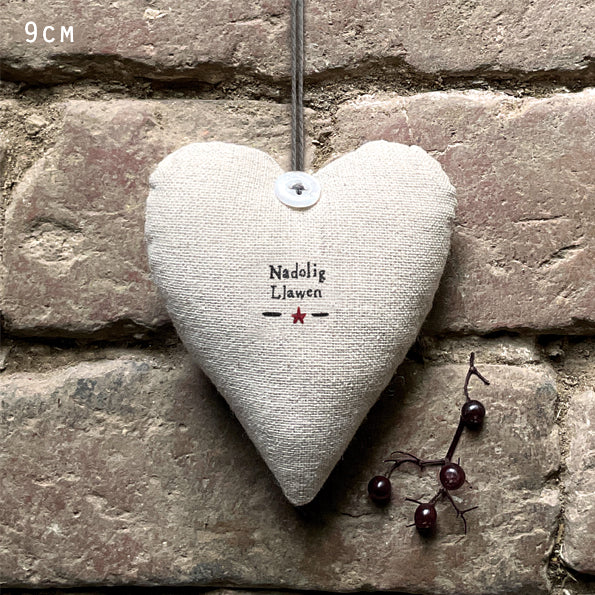 East of India 'Nadolig Llawen' Linen Hanging Heart