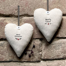 Load image into Gallery viewer, East of India &#39;Nadolig Llawen&#39; Linen Hanging Heart