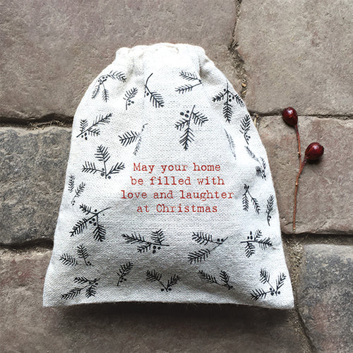 East Of India Fabric Christmas Gift Bag 'May your home be filled with love and laughter at Christmas'