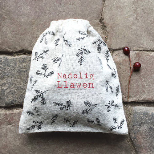 East Of India Fabric Christmas Gift Bag 'Nadolig Llawen'