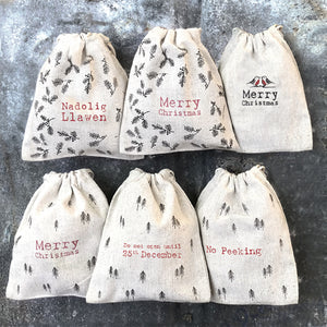 East Of India Fabric Christmas Gift Bag 'Nadolig Llawen'