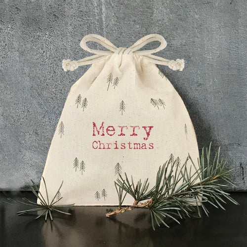 East Of India Fabric Christmas Gift Bag 'Merry Christmas'