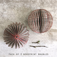 Load image into Gallery viewer, Pair of Newspaper Print Baubles