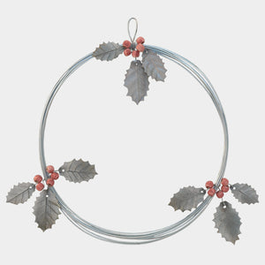 East of India Metal Wreath with Holly and Berries
