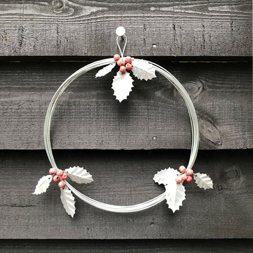 East of India Metal Wreath with Holly and Berries