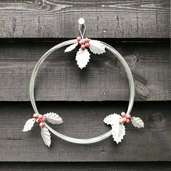 East of India Metal Wreath with Holly and Berries