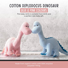 Load image into Gallery viewer, Knitted Organic Cotton Blue Diplodocus Dinosaur Baby Rattle