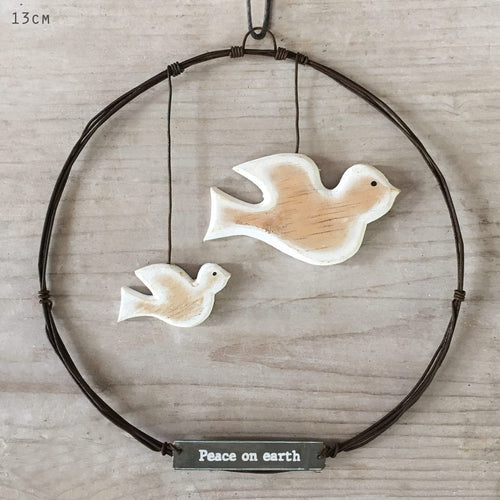 East of India Rusty Wire wreath Doves Peace on earth