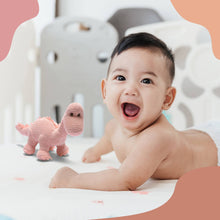 Load image into Gallery viewer, Knitted Organic Cotton Pink Diplodocus Dinosaur Baby Rattle