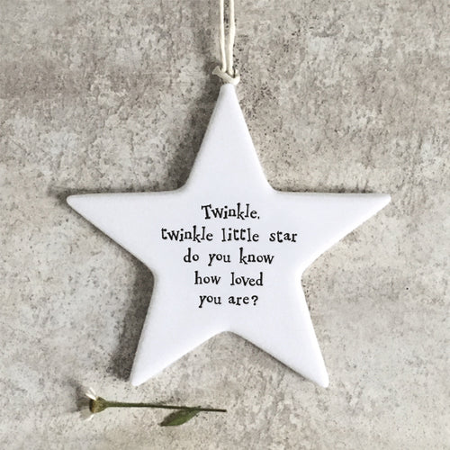 East of India White Porcelain Star 'Twinkle twinkle little star .....'