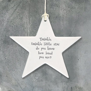 East of India White Porcelain Star 'Twinkle twinkle little star .....'