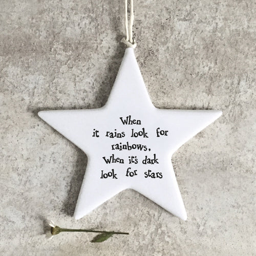 East of India White Porcelain Star 'When it rains look for rainbows'