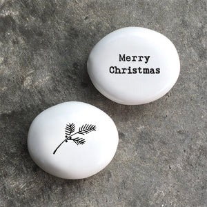 East of India White Porcelain Pebble - Merry Christmas