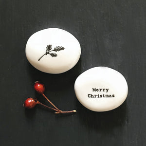 East of India White Porcelain Pebble - Merry Christmas