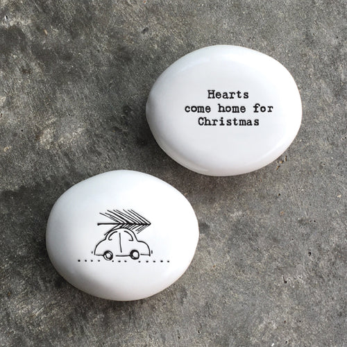 East of India White Porcelain Pebble - Hearts come home for Christmas