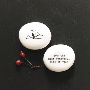 East of India White Porcelain Pebble - 'It's the most wonderful time of the year'