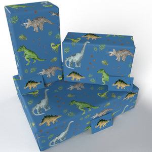 Childrens Blue Dinosaurs  • ECO Friendly  • UK Made Wrapping Paper