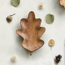 Load image into Gallery viewer, East of India Carved Teak Wood Oak Leaf Trinket Dish