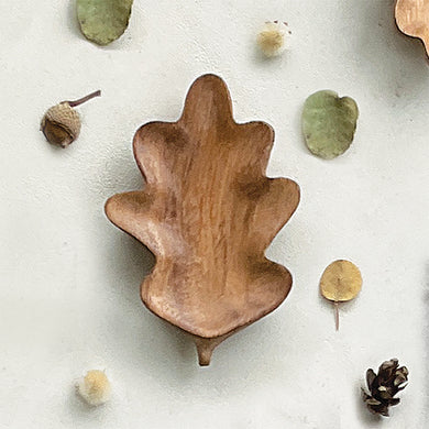 East of India Carved Teak Wood Oak Leaf Trinket Dish