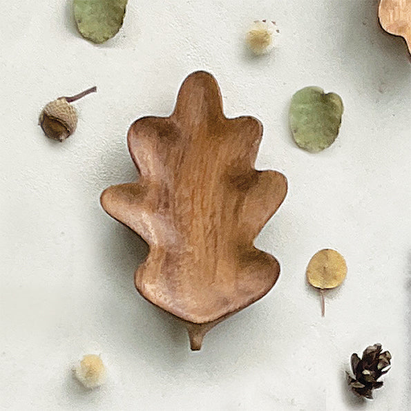 East of India Carved Teak Wood Oak Leaf Trinket Dish